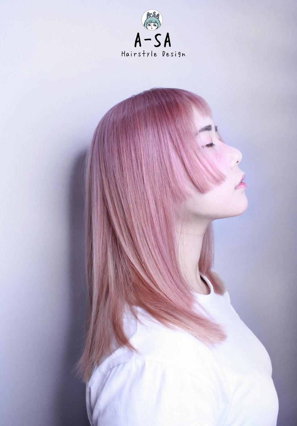 特殊色、女生染燙、漂髮、公主切、粉紅色