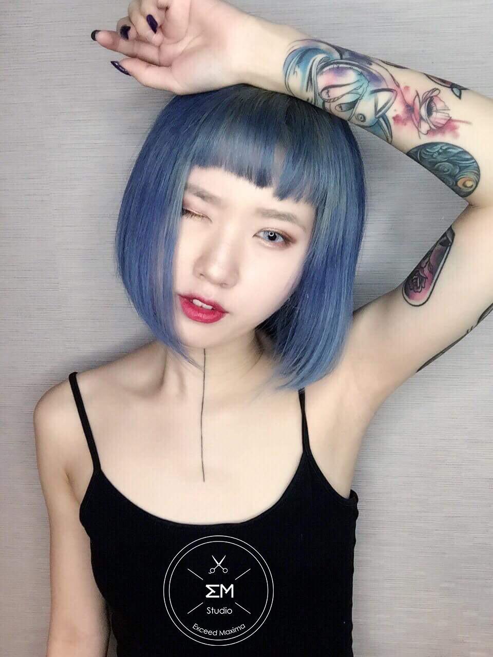 特殊色、女生染燙、漂髮、設計染、霧面、粉藍、日系