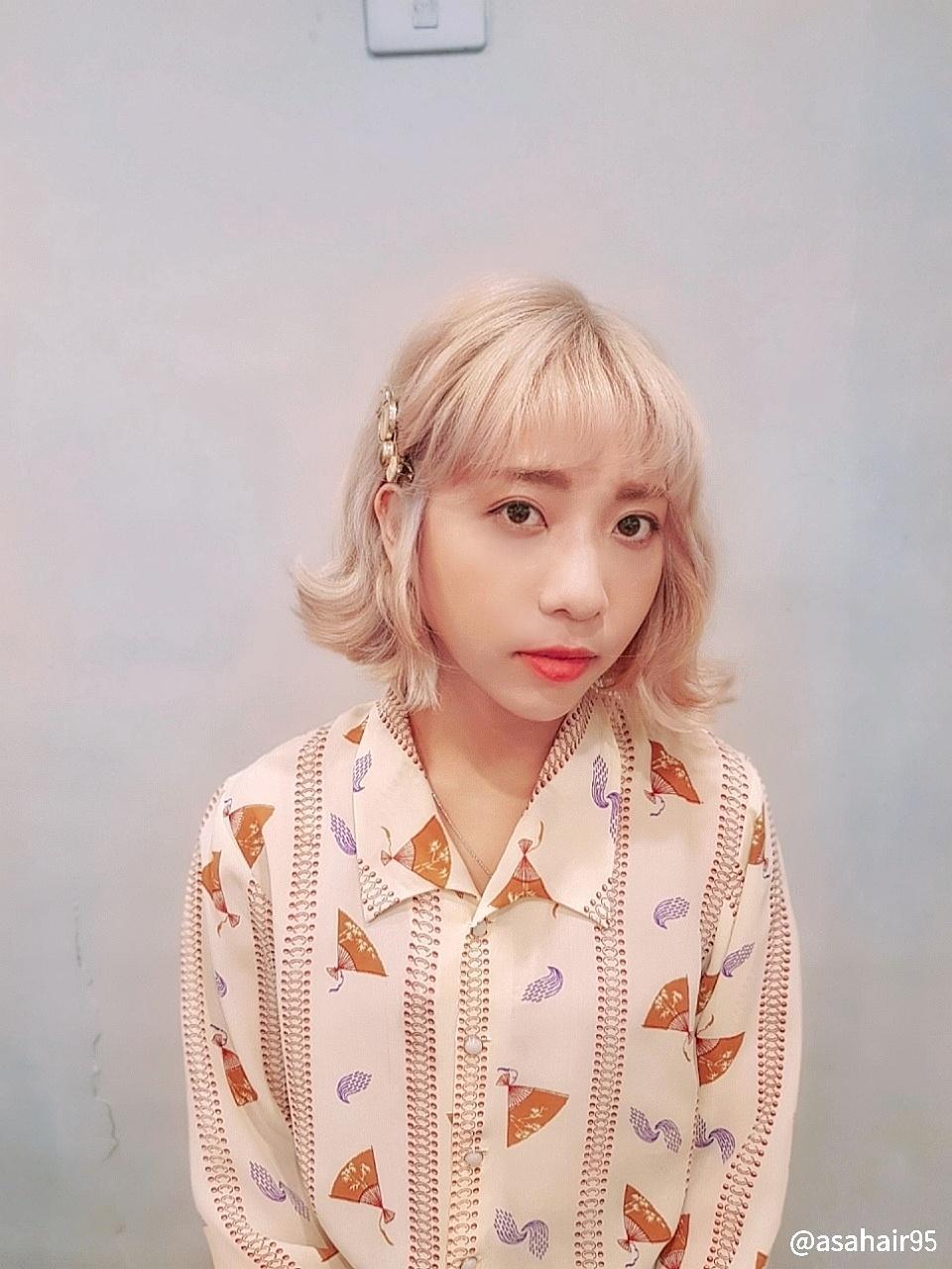 特殊色、韓系髮型、檸檬白金色