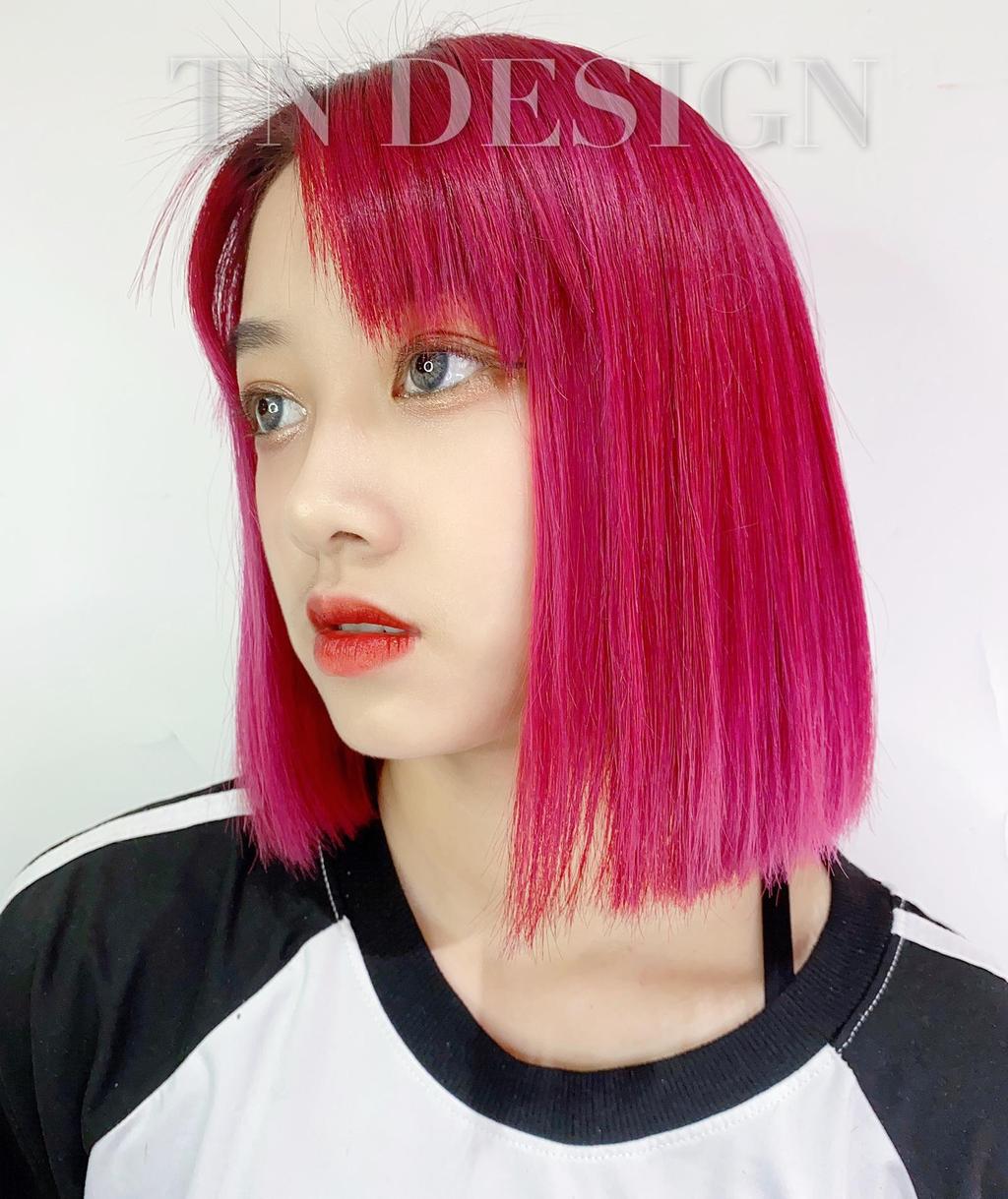 胭脂紅色、特殊色、漂髮、齊切髮尾剪