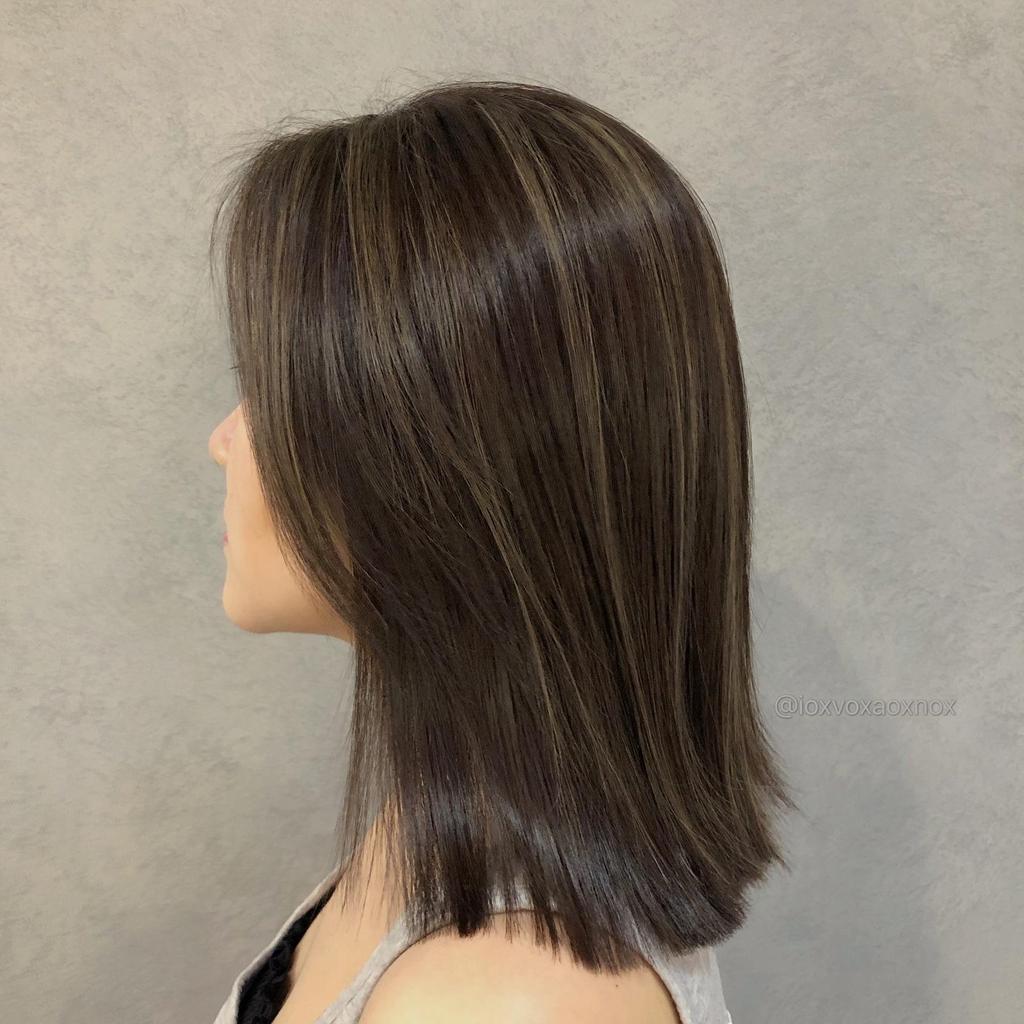 鎖骨髮、隱藏式挑染、霧面大地色系、歐美手刷染