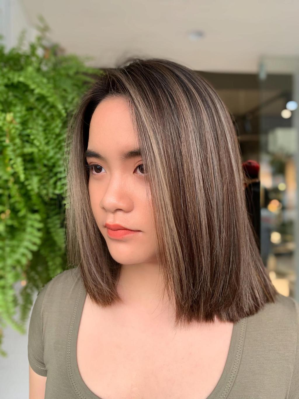 鎖骨髮、隱藏式挑染、霧面大地色系、歐美手刷染